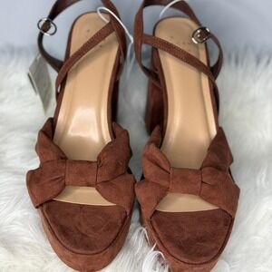 Target A New Day‎ brown suede platform open toe bow detail platform heel size 10